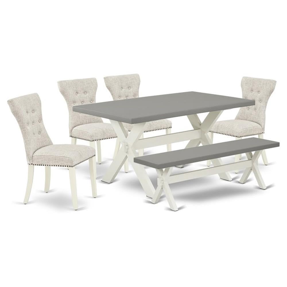 East West Furniture X096Ga235-6 6 Piece Dining Table Set Contains A Rectangle Wooden Table With X-Legs And 4 Doeskin Linen Fabric Upholstered Chairs With A Bench, 36X60 Inch, Multi-Color
